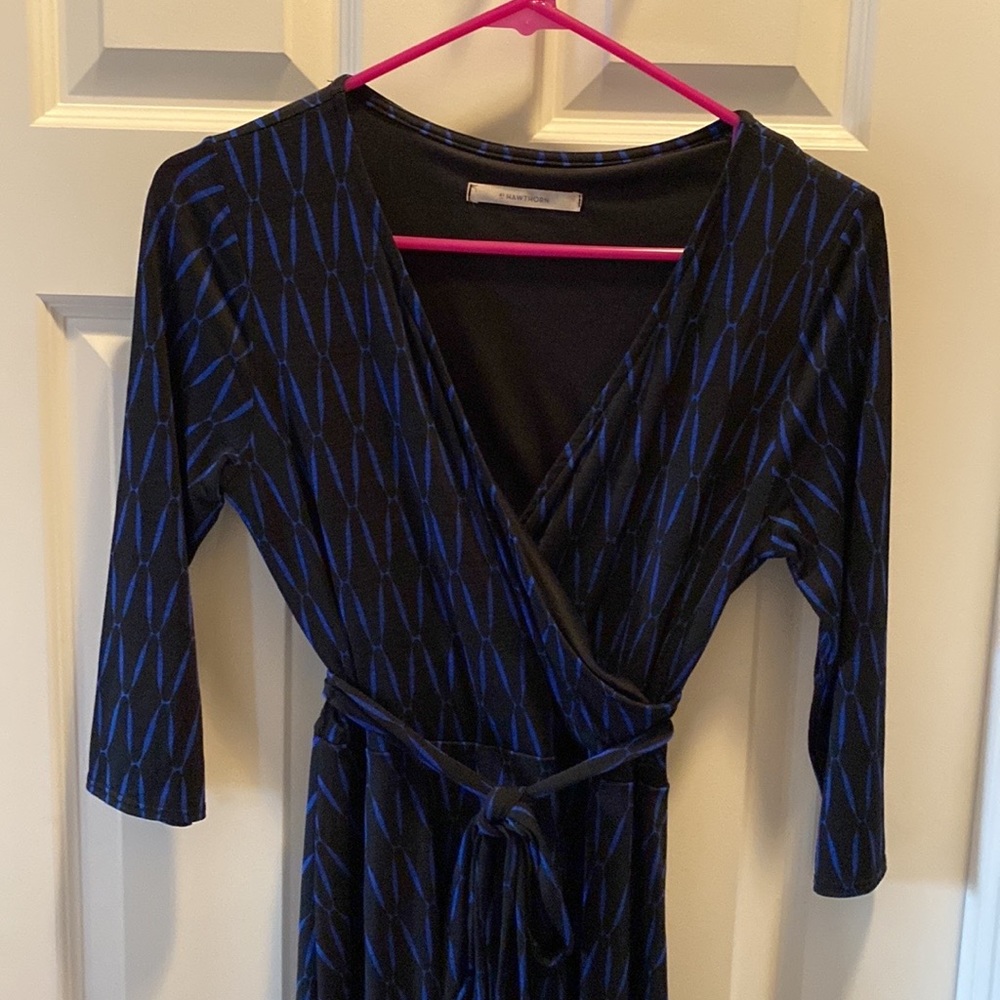 Hawthorn dress, 3/4 sleeves, lined. Navy and royal coloring